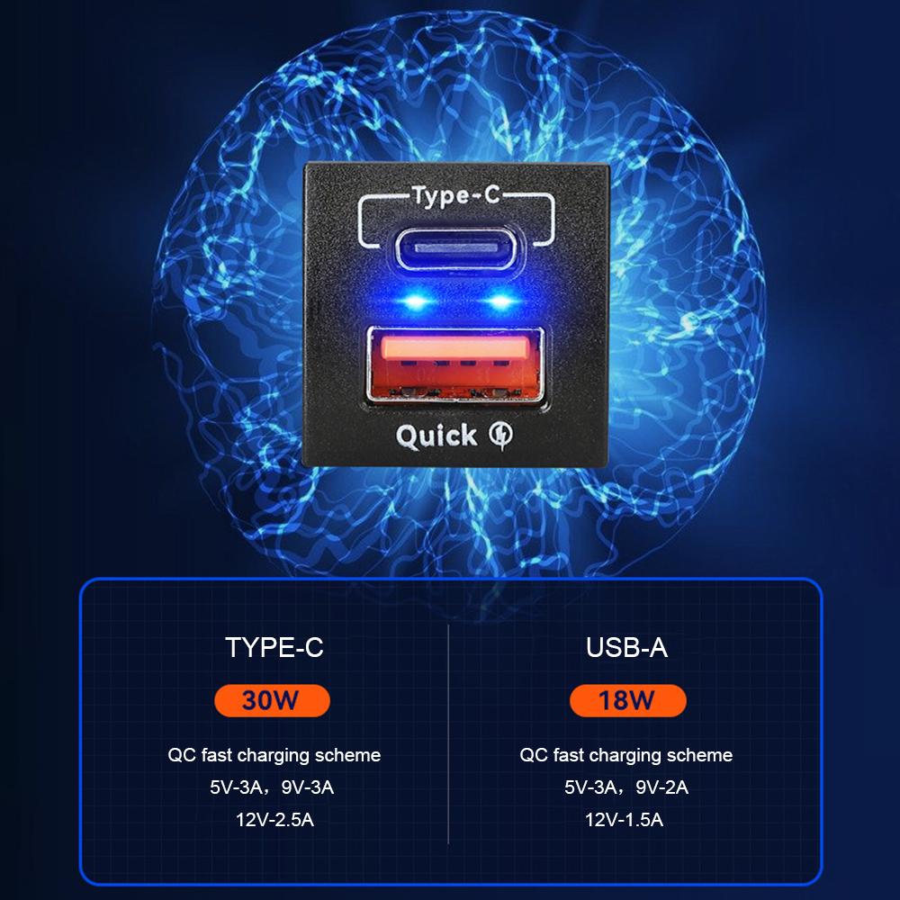 Quick Charge Voltmeter For Toyota Mobile Phone Accessories Power Socket 48W Fast Charger New QC3.0 USB Type-C PD 12V