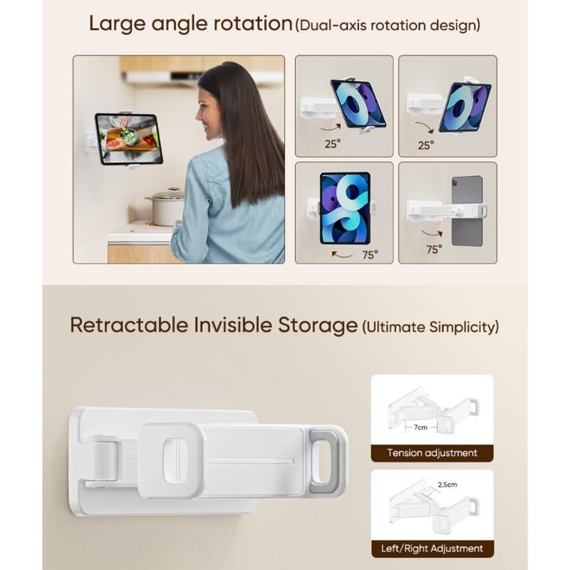 Supporto a Muro Universale per Tablet Rotazione 360 Staffa a Muro per Cucina Per Apparecchiature Display da 4,7 a 12,9 pollici