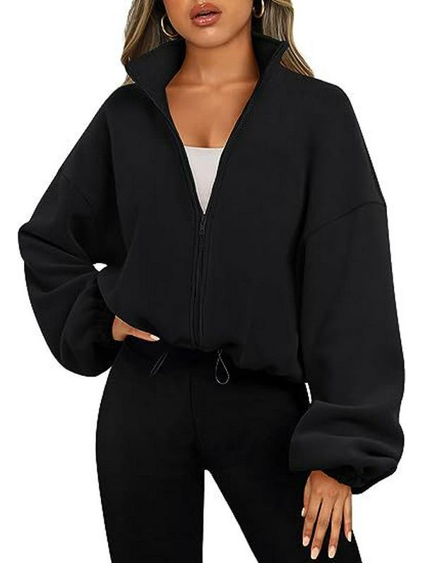2025 European & American Women's Fleece-Lined Stand-Up Collar Sports Jacket