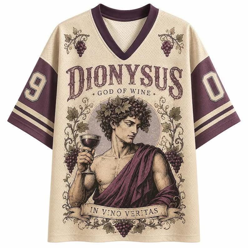 Dionysus God of Wine Football Jersey, Greek Mythology Graphic Sports Shirt
