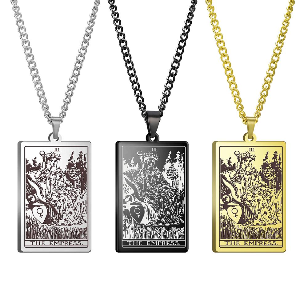 

LIKGREAT Vintage Large Tarot Cards Necklace for Women Men Stainless Stee Esotericism Pendant Major Arcana Amulet Jewelry Couple Steel link chain