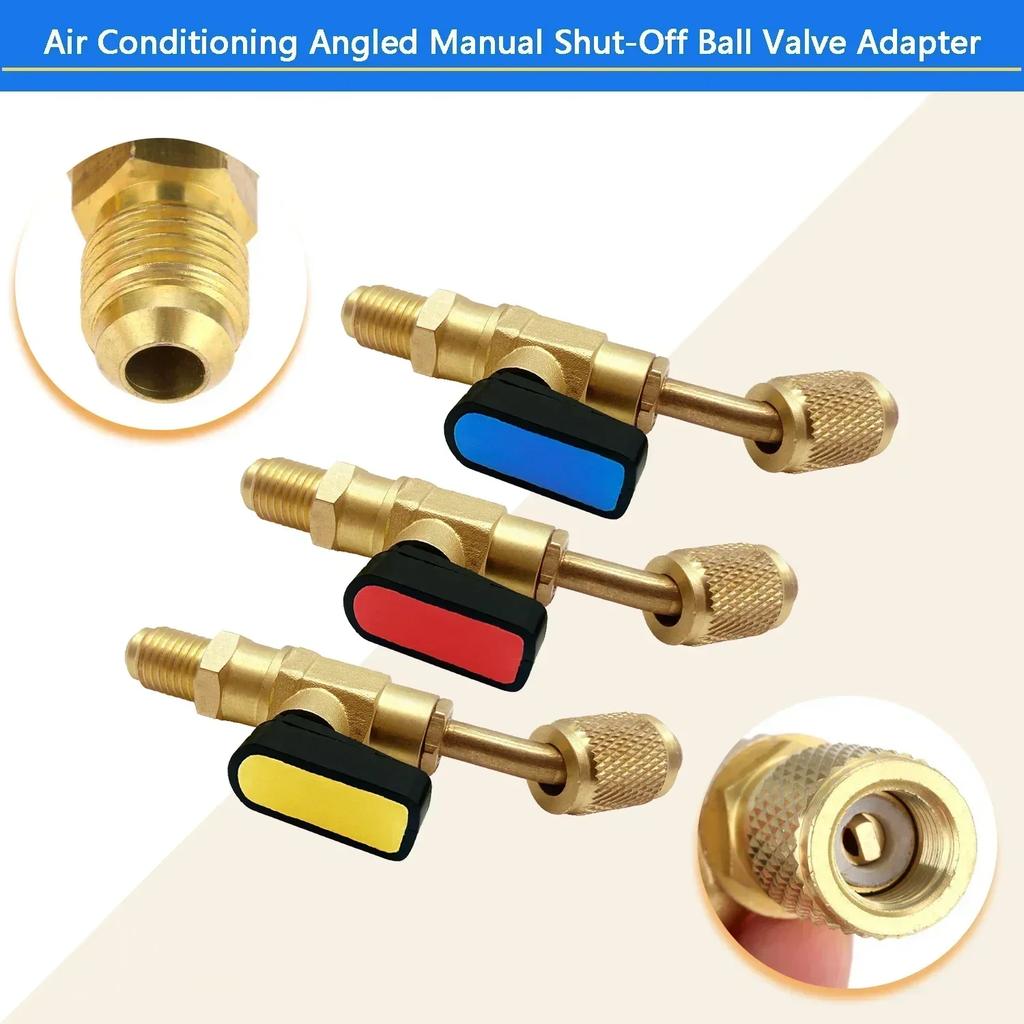 R22 R12 R410a Refrigerant Angled Shut-Off Ball Valve Adapter 1/4" SAE Air Conditioning Charging Hoses AC Refrigerant Tools
