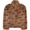 Logo Print Stand Collar Loose Warm Fleece Jacket Women Outerwear Brown DQ6843-258