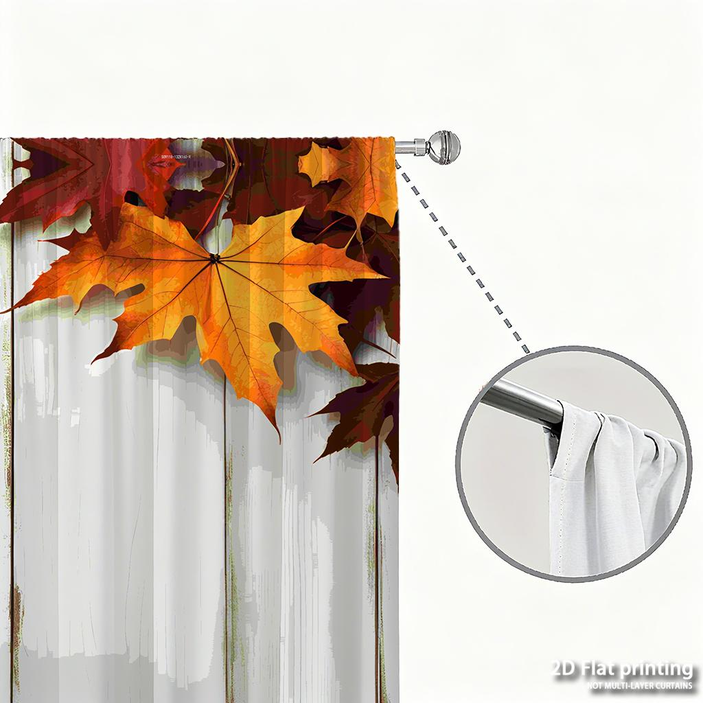 Piece Set High Definition Digital Printed Curtainsautumnpumpkinsonwhitewoodbackgroundwithmapleleaveshome Decoration Style Curtains Made Of Polyester
