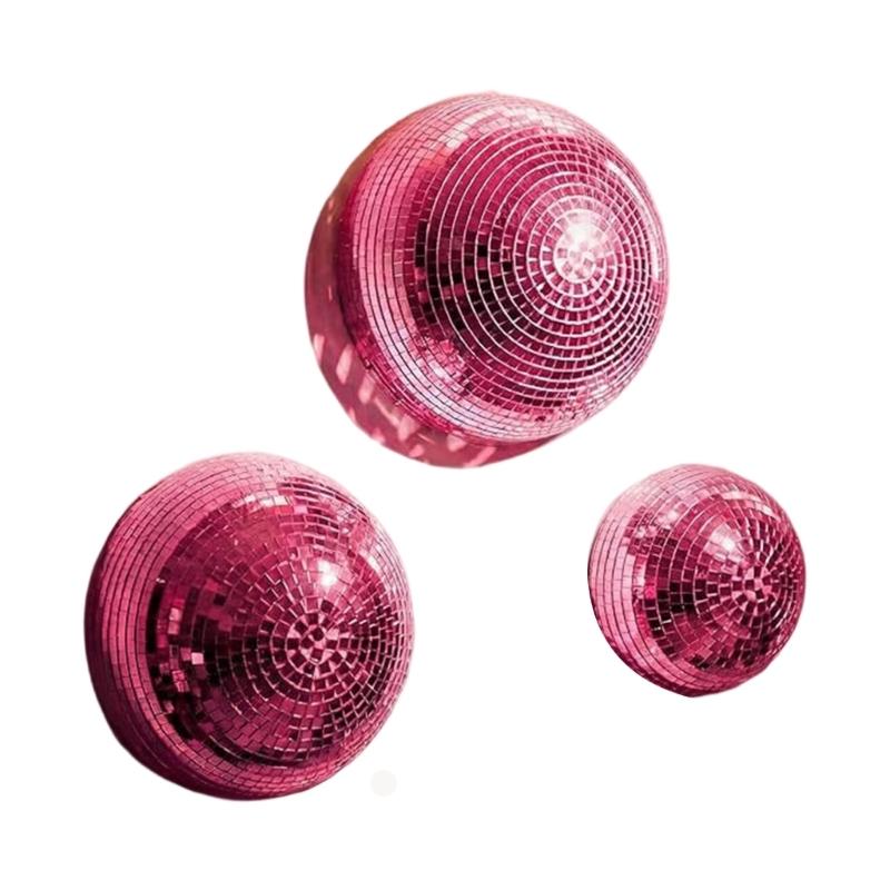 Set of 3 Disco Ball Half Sphere Wall Decoration Mirror Tile Party Backdrop Accent with Adhesive Pad for Room Styling