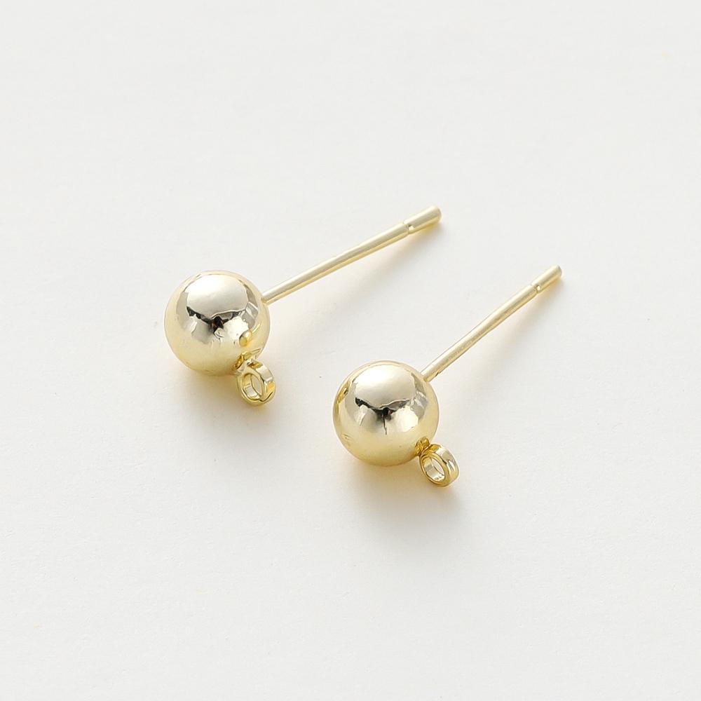 14K 18K Gold Plated Round Ball Ear Post With Loop Studs Earrings Backs Plug Ear Pins Ball Needles for DIY Jewelry Making Finding