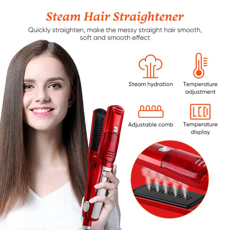 Electric Steam Straightener Portable Ceramic Coating Steam Straightener Iron Salon Professional Hair Styling Tool