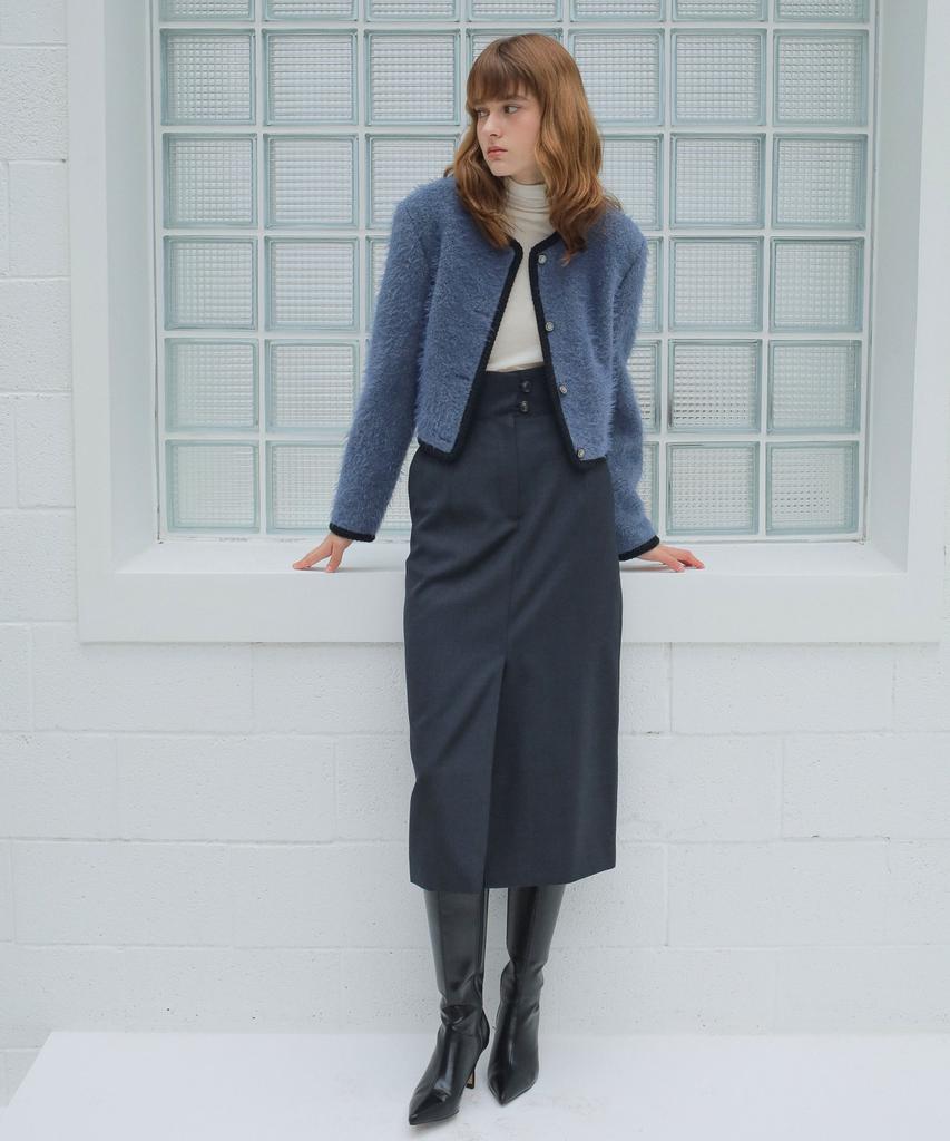 Paul And Alice High Waist Wool Skirt / Dark Gray