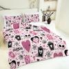 3-piece Halloween themed pink cute skull and heart-shaped pattern duvet cover set 1 duvet cover+2 pillowcases coreless