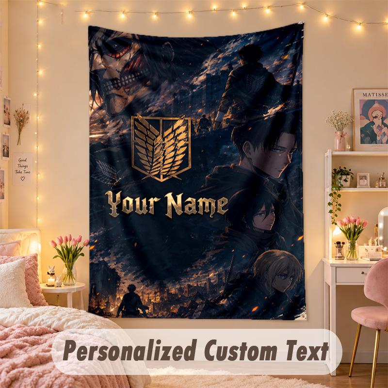 Custom Personalized Tapestry,Attack on Titan Print Custom Name Text Wall Art Hanging for Bedroom