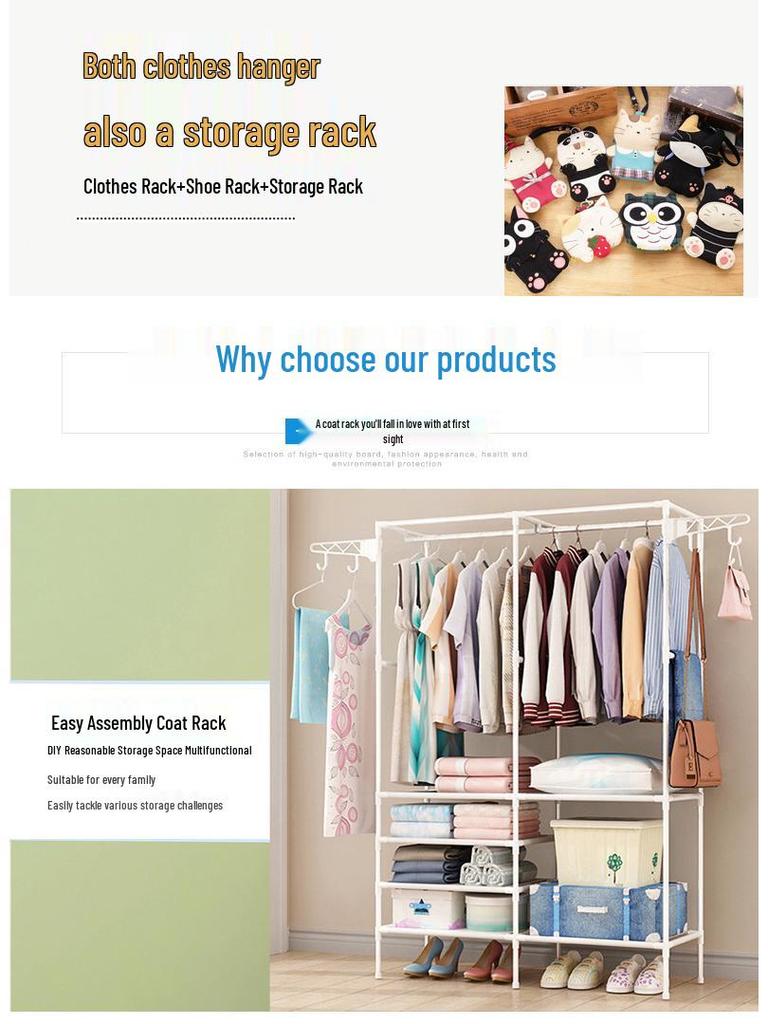Floor-Standing Multi-Layer Coat and Clothes Rack with Storage Shelves for Dormitory or Home Use