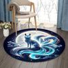 Mystical Nine-Tailed Fox in Moonlight Round Rug – Anti-Slip Crystal Velvet Carpet with Enchanting Blue & Turquoise Design, Perfe