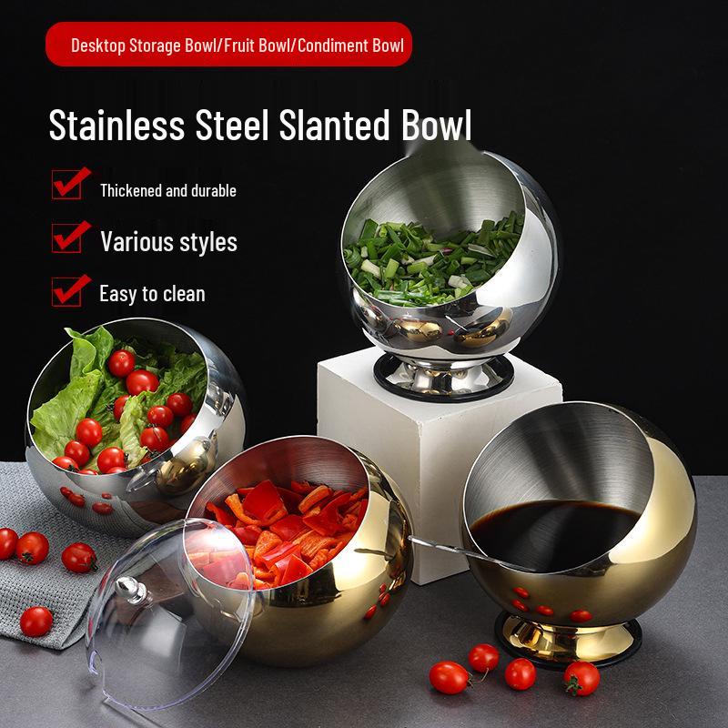 Stainless Steel Slanted Mixing Bowl Set with Lid, Ideal for Seasoning, Sauces & Condiments