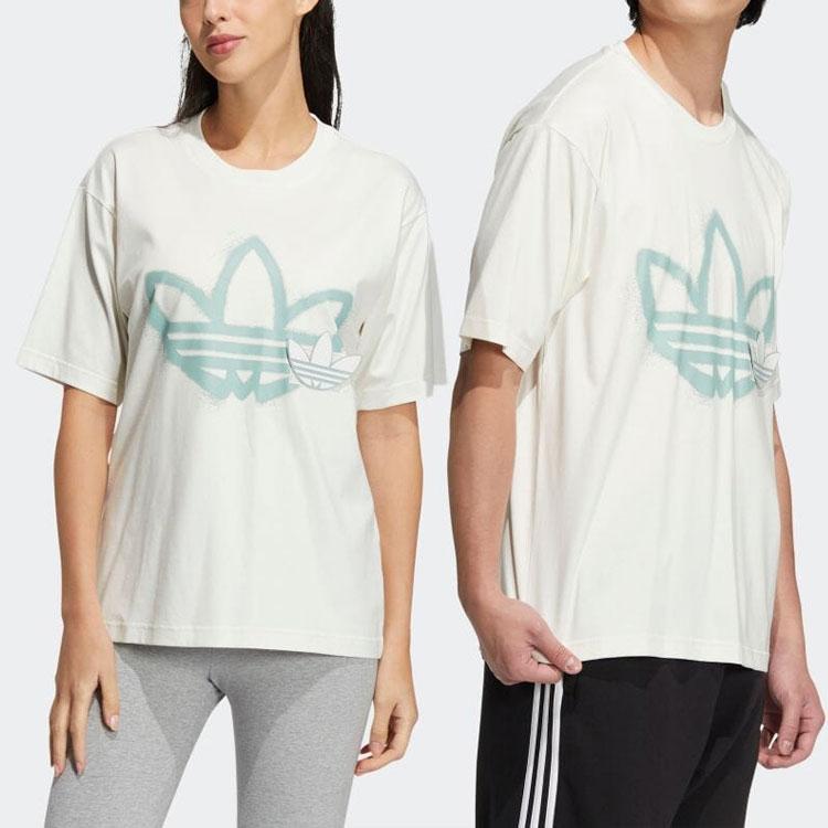 Adidas Originals Round Neck Drop Shoulder Sleeve Large Logo Print Short Sleeve T-Shirt Unisex Tops White HS2008