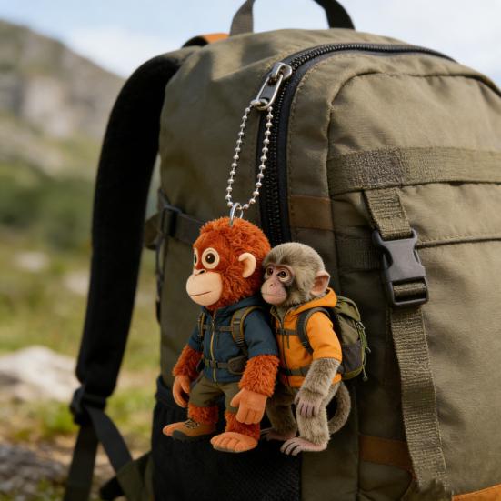 Monkey Keychain Cute Baby Monkey Acrylic Charm 2D Monkey Holding Plush Toy Hanging Pendant for Backpack Purse Car Keys