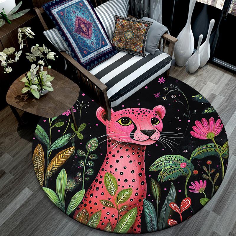 Pink Leopard Round Area Rug,Carpet Rug for Living Room Bedroom Sofa Playroom Decor,Non-slip Floor Mat