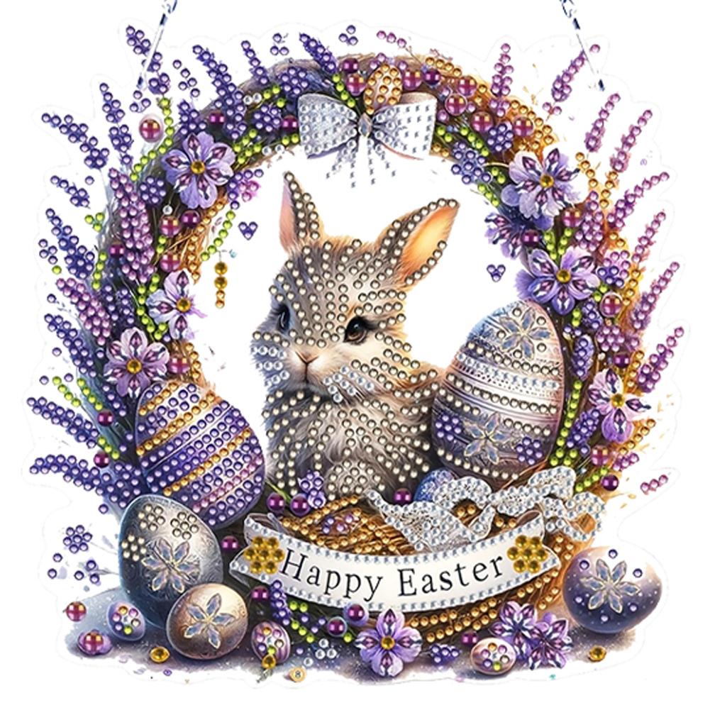 Easter Bunny Diamond Art Hanging Pendant Diamond Painting Home Decor 5D DIY Diamond Painting Dots Pendant for Window Decor