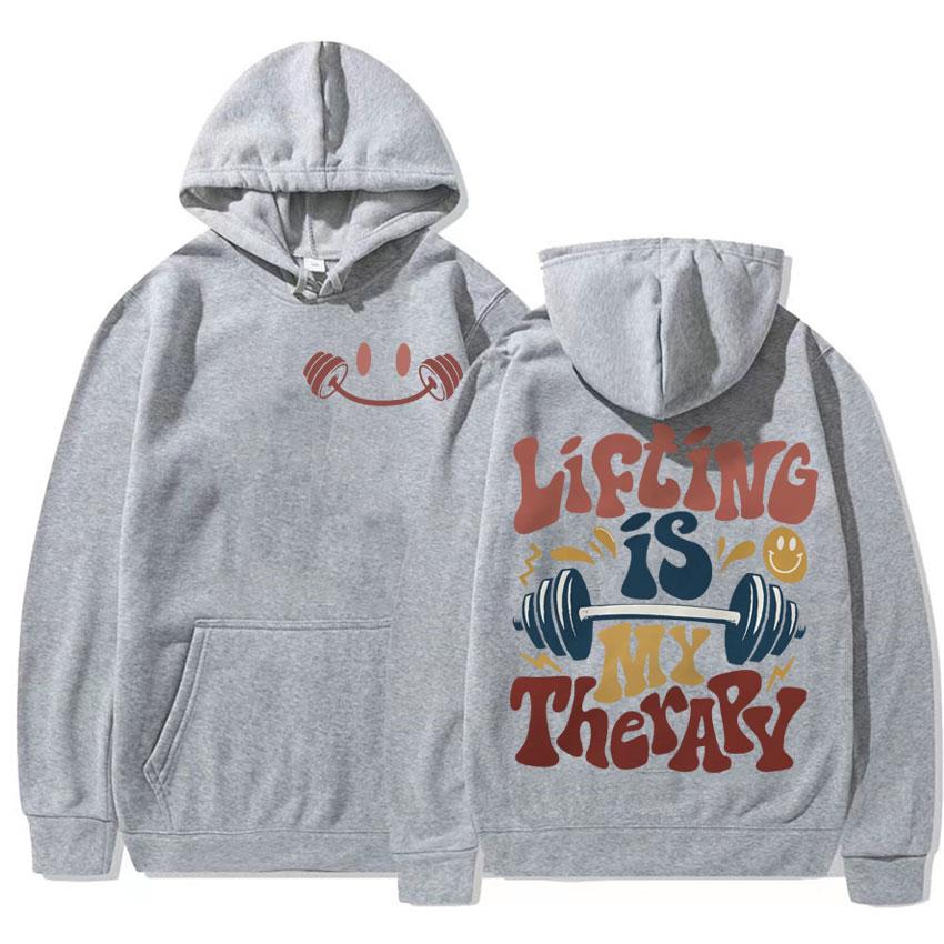 Funny Muscle Mommy Gym Hoodies Lifting Is My Therapy Aesthetic Graphic Sweatshirt Men Women's Autumn/Winter Casual Fleece Hoodie