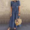 Denim Dress Retro Women Short Sleeve Turn Down Collar Pockets Button Long Loose Denim Dress Pockets Button Long Loose Plus Size