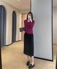 2026 New Year Women's Velvet Polka Dot A-Line Midi Skirt with Lace Hem