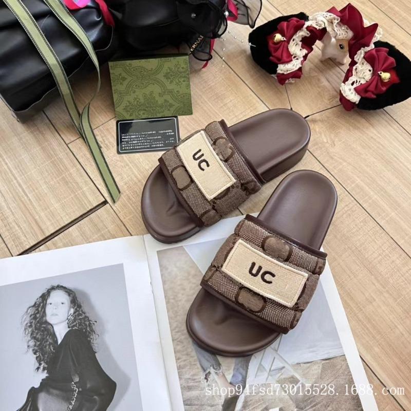 20 new slippers women s summer wear thick bottom printing embroidered letters large size casual cool slippers 35 коричневый 7890₽