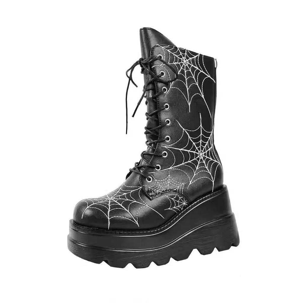 Martin Boots Gothic Slope Heel Platform Sole Spider Web Short Boots Women's Plus Size Women's Boots