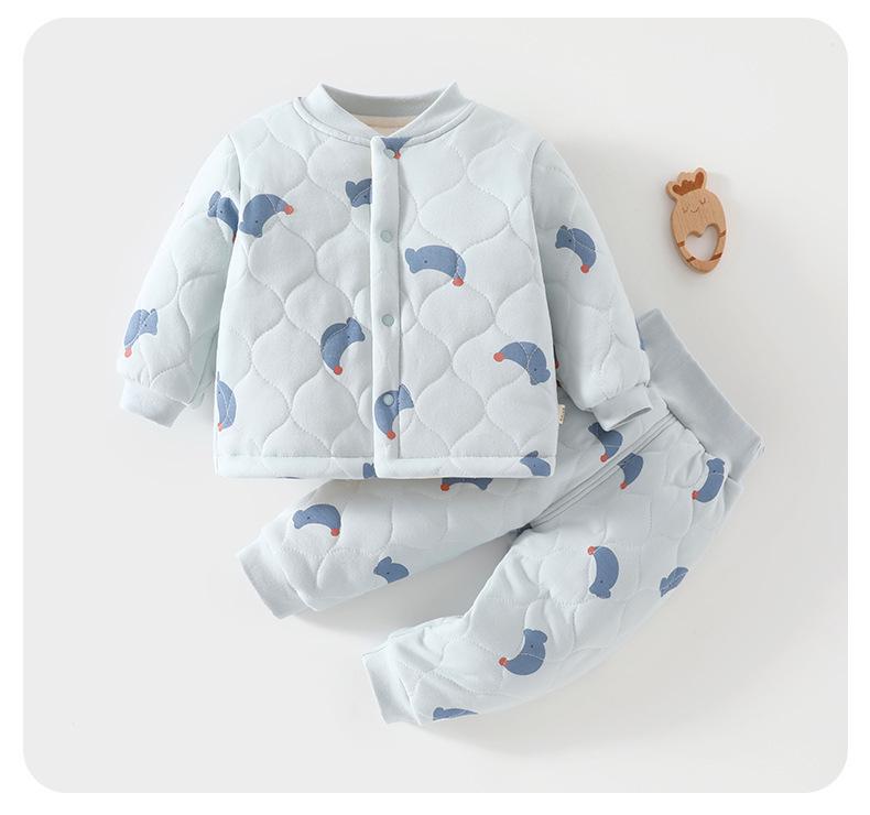 Baby Cotton-Padded Quilted Two-Piece Set with High-Waisted Belly Protection for Autumn/Winter