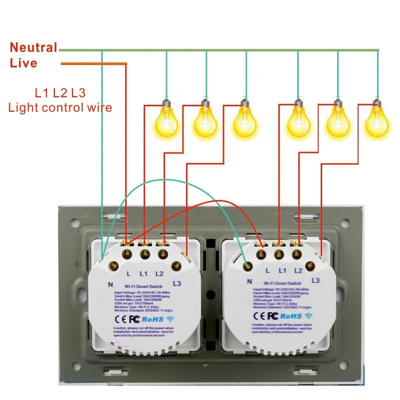 Smart Light Switch WiFi Tuya Control Smart Home Products 220V 6 Gang Light Switch Alexa Google Home Voice Control Light Switch