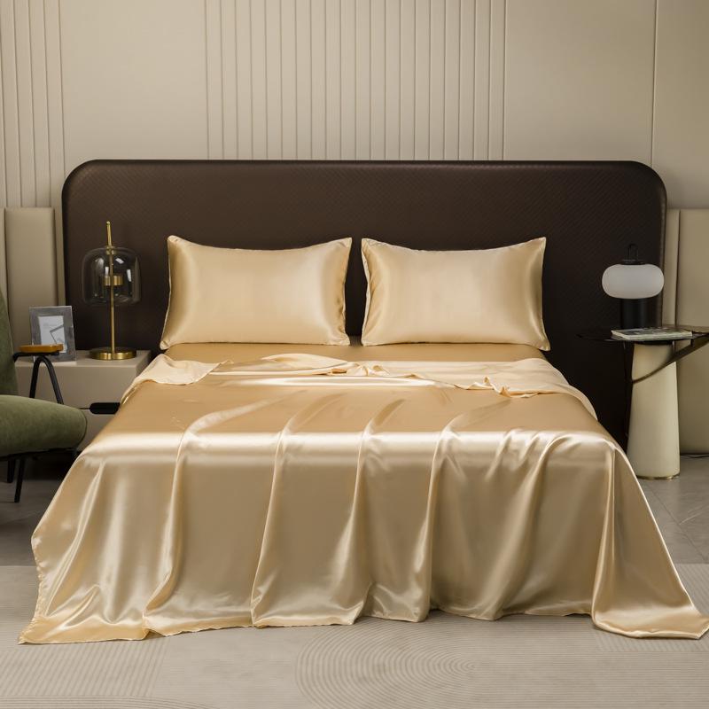 European American Solid Color Satin Three-Piece Bedding Set - Bed Sheet, Fitted Sheet & Pillowcase