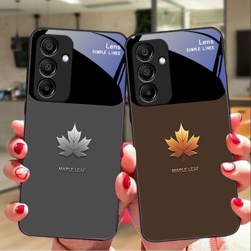 Ahornblattfarbe Für Samsung Galaxy A15 5G 54 4G 51 50 24 35 90 71 12 51 53 52S 80 22 34 Schwarze Handyhülle aus gehärtetem Glas