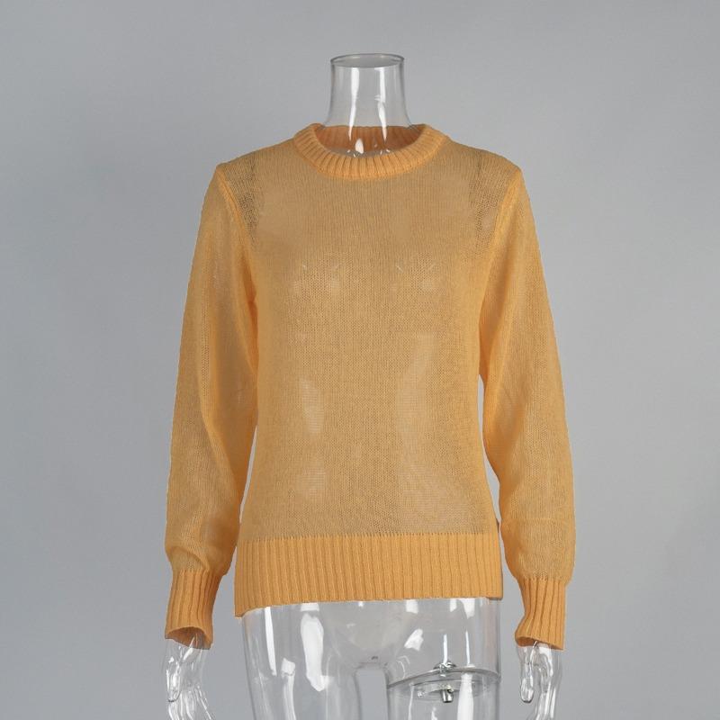 Spring and autumn translucent blue ladies exquisite sweater, loose casual breathable comfortable white round neck pullover sweater MY0182