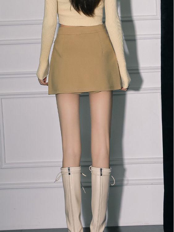Khaki High-Waist Slimming Mini Skirt for Women - Autumn/Winter Collection