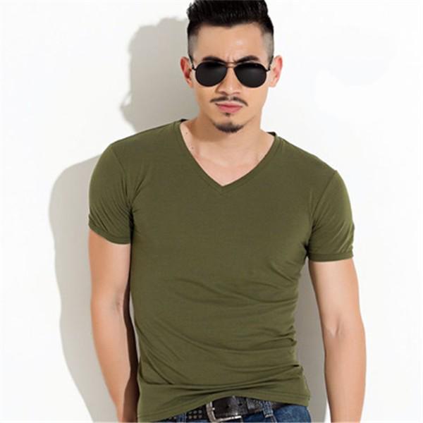 Soild Colors Man V-neck Short Sleeves T-shirt Slim Bottoming Tee Shirt