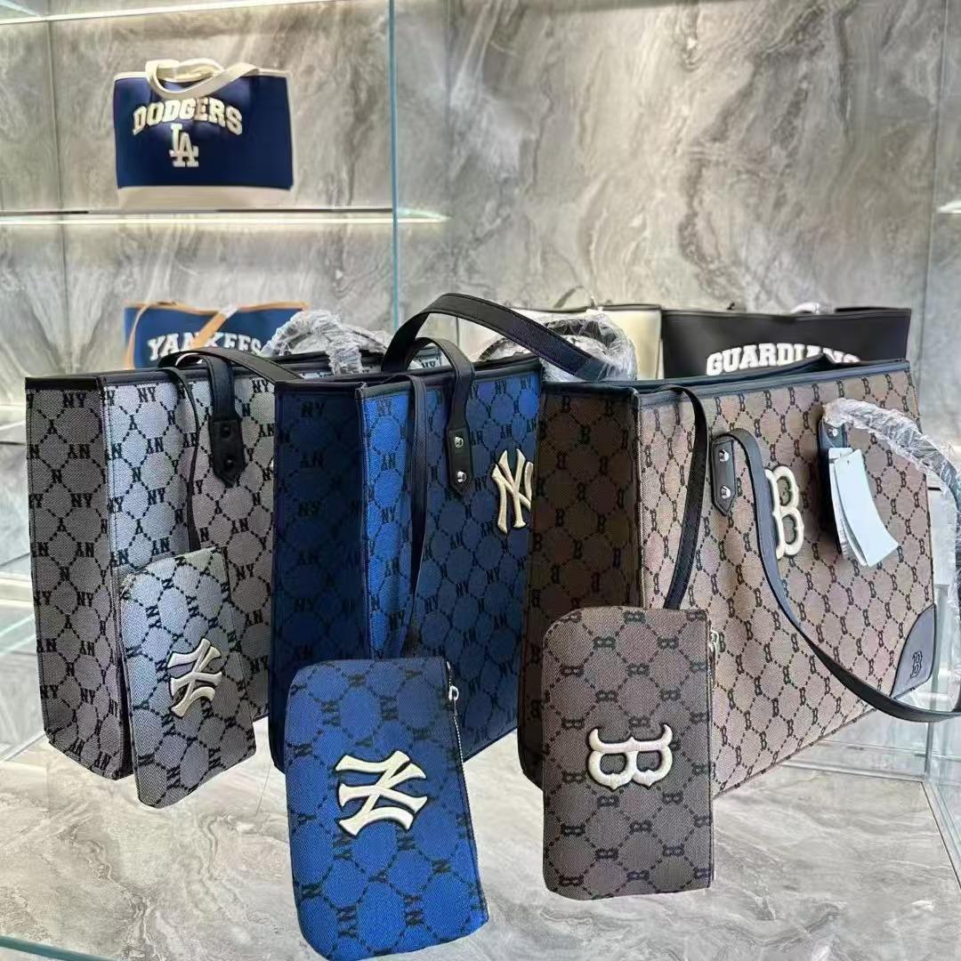 

Корейская MLB Floral Letter Большая вместительная сумка-тоут унисекс grey серый