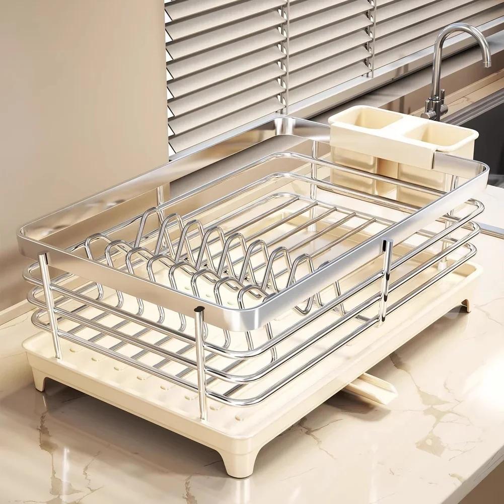 For Dishes For Kitchen Sink Stainless Dish Rack For Kitchen Countertop Rust Resistant Multi-compartment Design