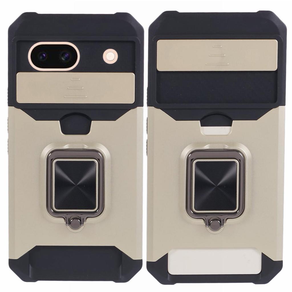 For Google Pixel 8a Cover Camera Slide Lid Card Holder Cell Phone Case with Ring Kickstand