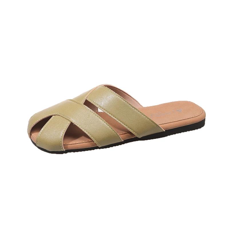 Fashion Fashion Baotou Slippers Summer New Round Toe Shallow Mouth Hollow Soft Sole Non-slip Wear-resistant Flat Shoes