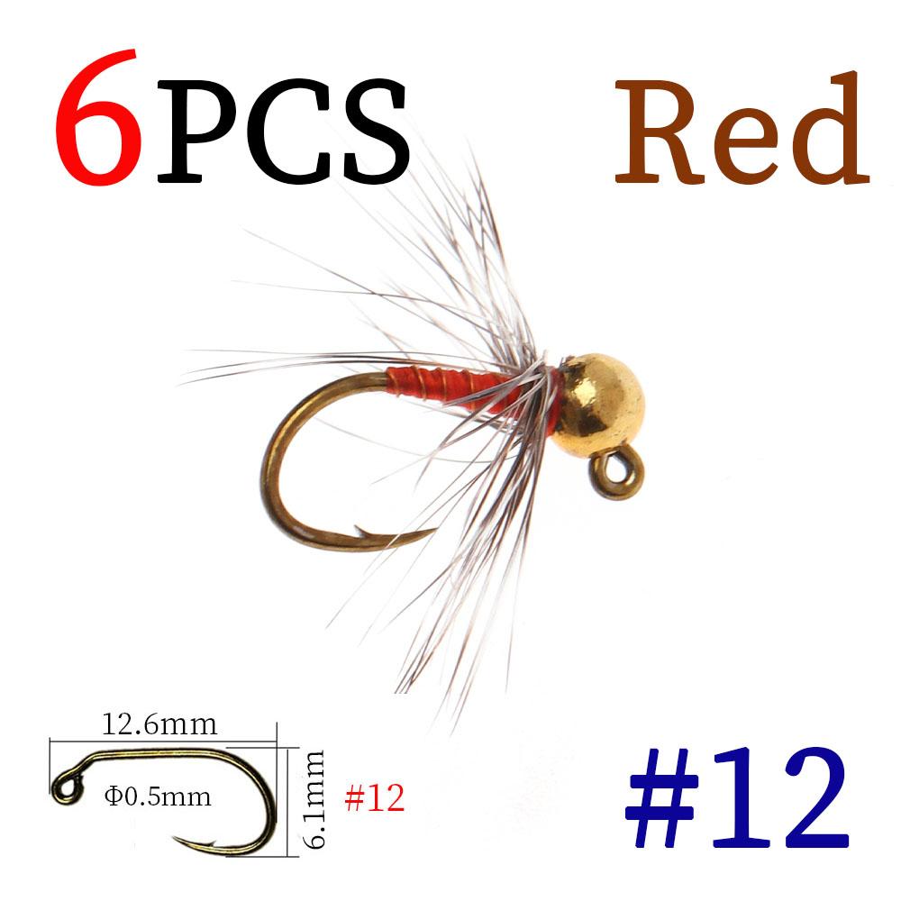 6PCS Tungsten Beadhead Midge Jig Nymph Fast Sinking Fly Fishing Lure for Trout Grayling Euro Nymphing