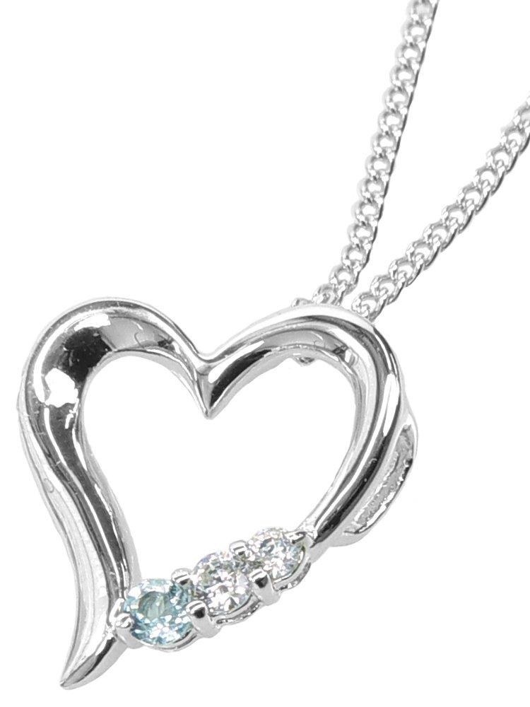 

[Your and My Jewelry Box] Silver Natural Blue Topaz Open Heart Pendant Necklace [November Birthstone] 14186 [Gift Wrapped]