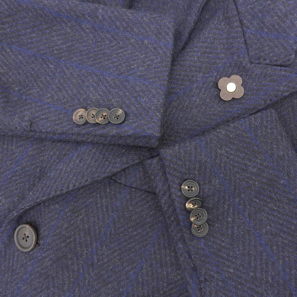 LARDINI Excellent Condition Wool Herringbone Peak Lapel Chesterfield Coat for Men, Navy, Size 44, JS23679Q44 Coat 44 NavyUsed