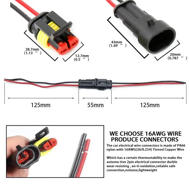 16 AWG Waterproof Electric Wire Connector Harness 2 Pins Male Female Car Boat 20 Sets