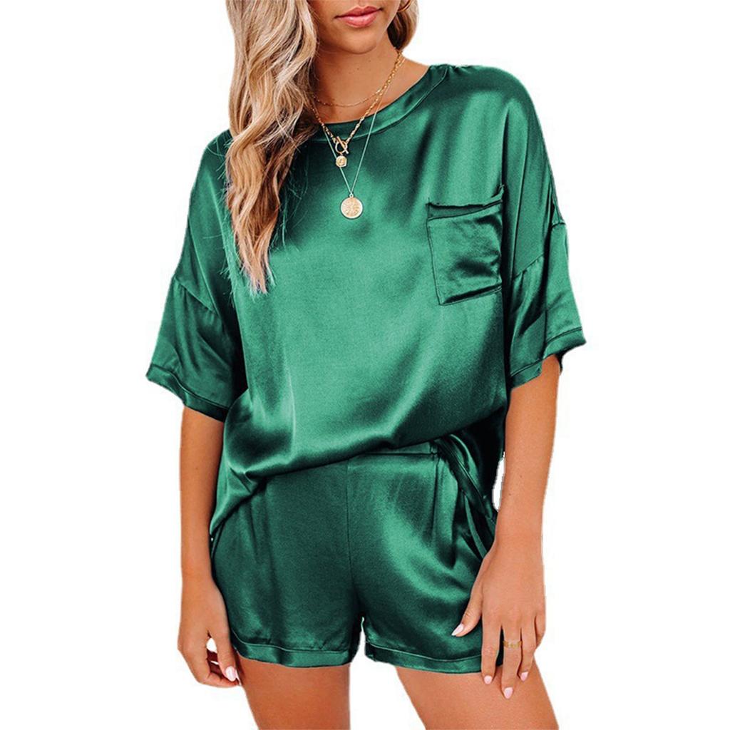 Women's Casual Solid Color Pajamas Housewear Short Sleeved Shorts Loose Two-piece Suit