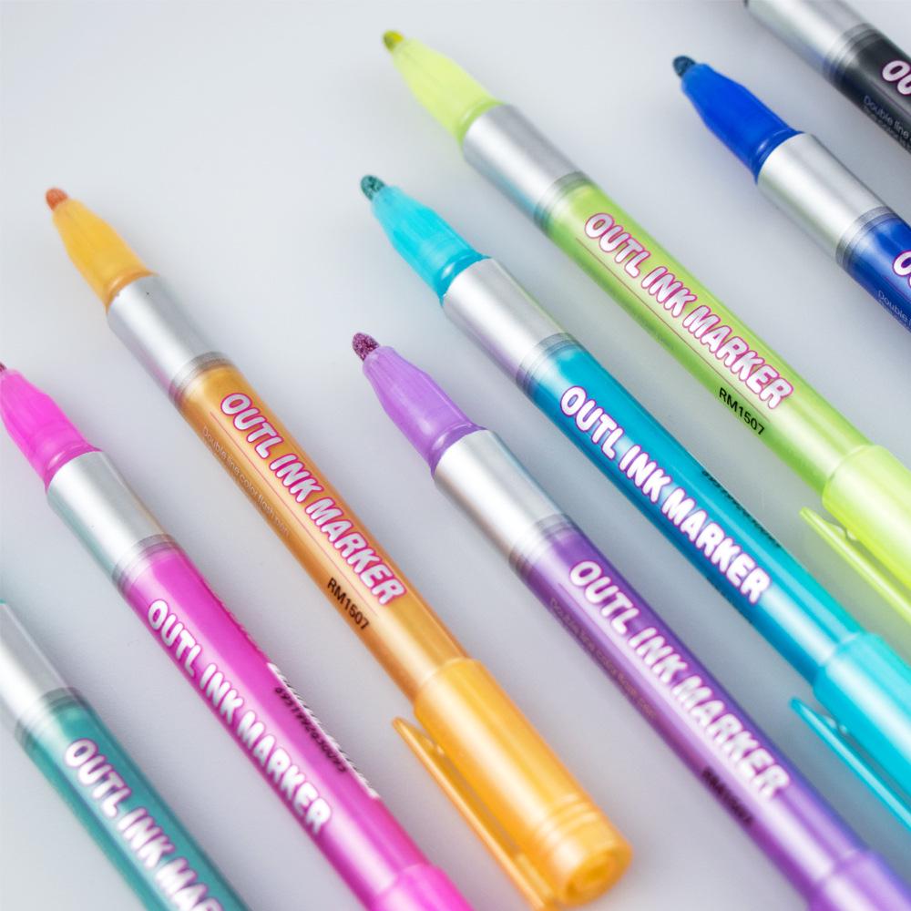 Creative Double-Line Outline Pen Set: 8-Color Graffiti and Drawing Markers Round Tip красный