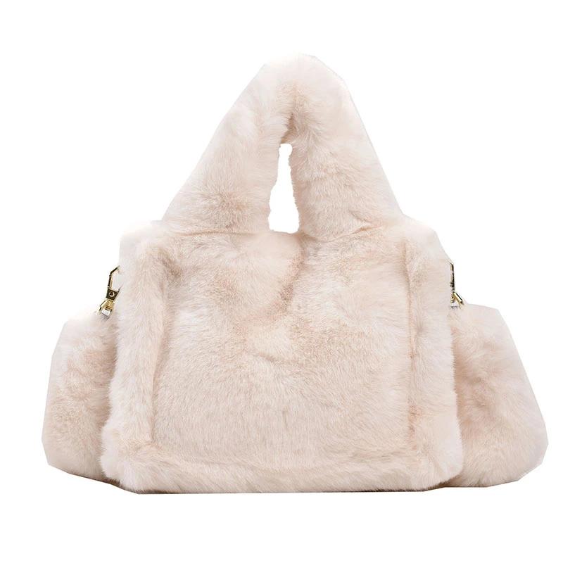 Enfärgad Casual Plysch Damaxelväska Mode Retro Crossbody-väskor Mångsidig Pendlar Söt Damväska