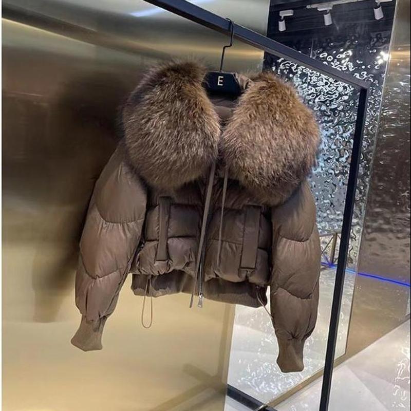 Piumino da donna di fascia alta autunno e inverno imitazione collo in pelliccia di procione giacca corta ampia