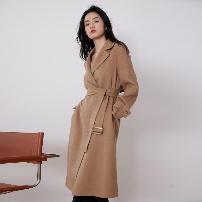 Sinuofude Women's Cashmere Blend Double-sided Wool Lapel Coat