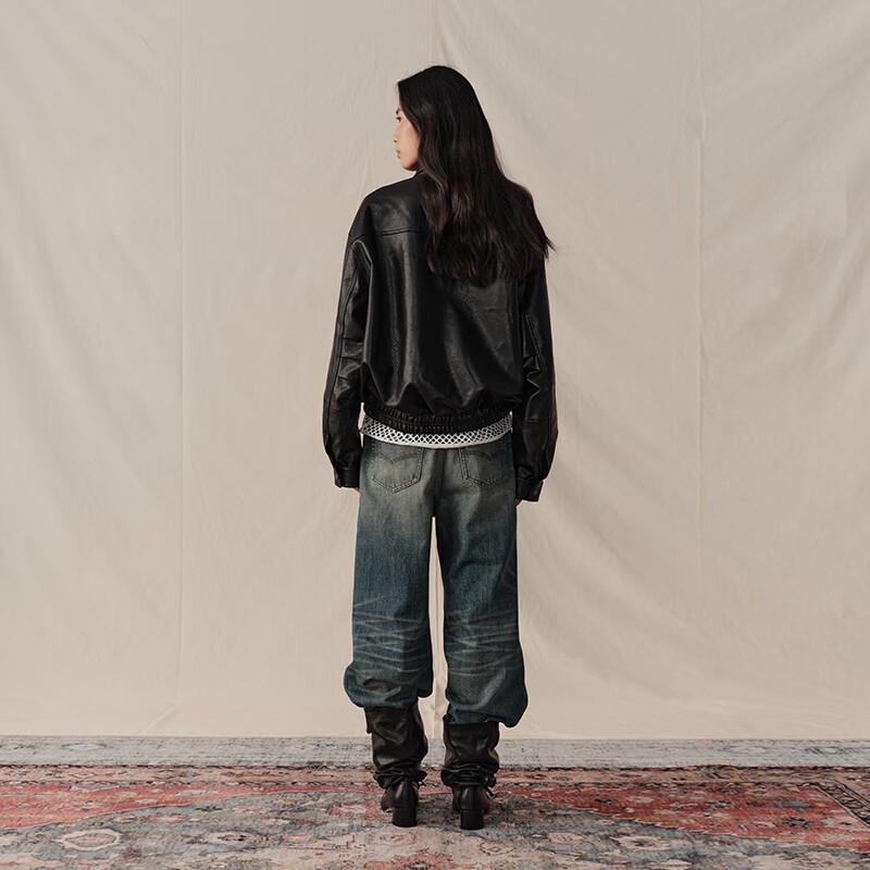 ZELENÝ PÁSEK Retro Faux Kožená Krátká Bunda