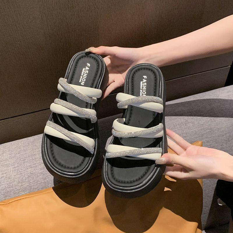 Roman Slippers Summer Thick Bottom Breathable Word with Casual Skirt Black Open-toed Cool Slippers 2025 New Explosion