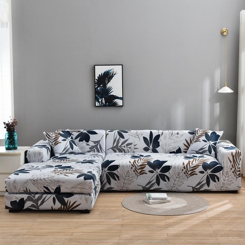 Square Printed L-shape Chaise Longue Sofa Covers for Living Room Sofa Protector Anti-dust Elastic Stretch Covers for Corner Sofa