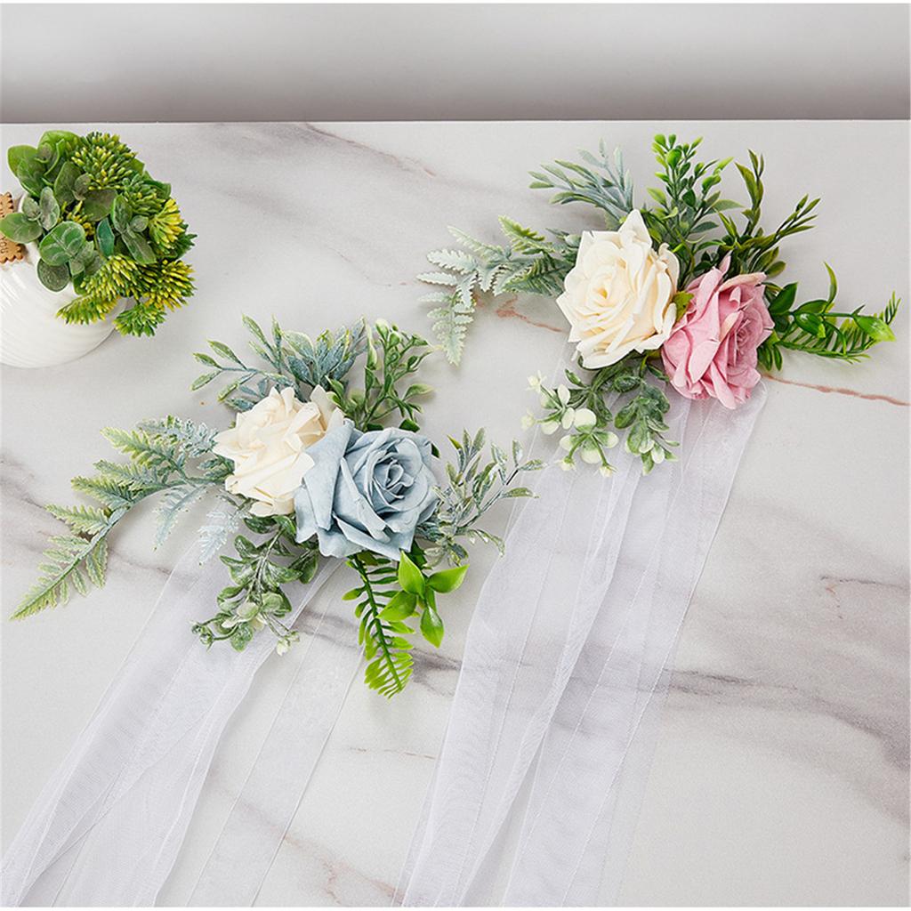 Wedding Aisle Decorations Chair Back Flower Decorations Artificial Flower with Long Ribbon for Ceremony Wedding Party